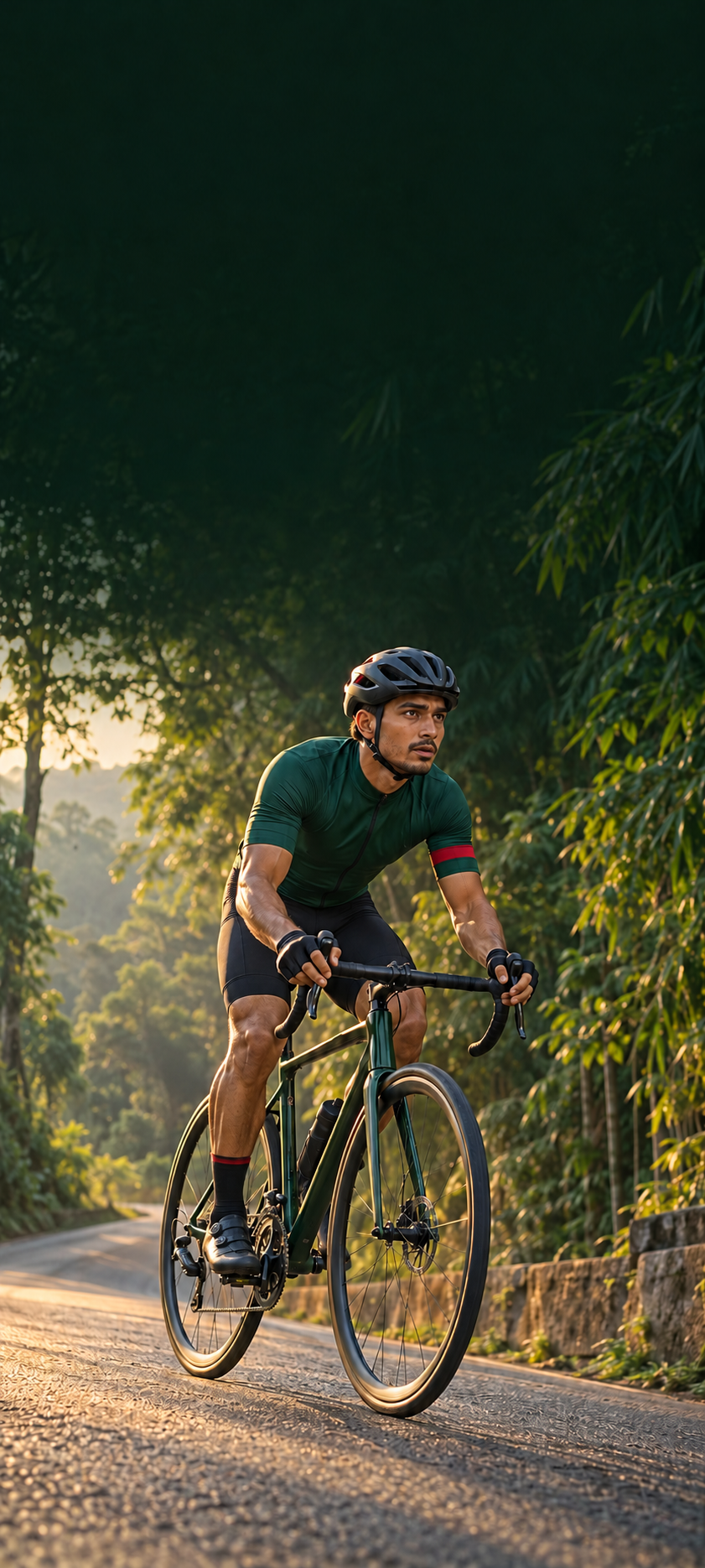 Bangladeshi cyclist riding on an open road